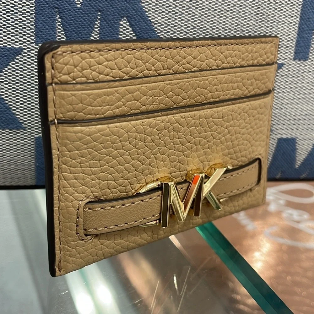 MICHAEL KORS Reed Large Pebbled Leather Card Holder Case Camel  NWT